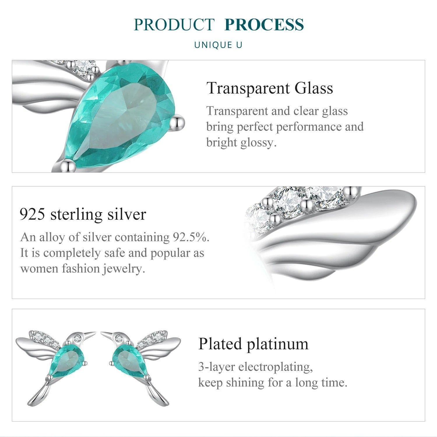 Aros Plata 925 Colibri Pajaro Verde Hummingbird-5