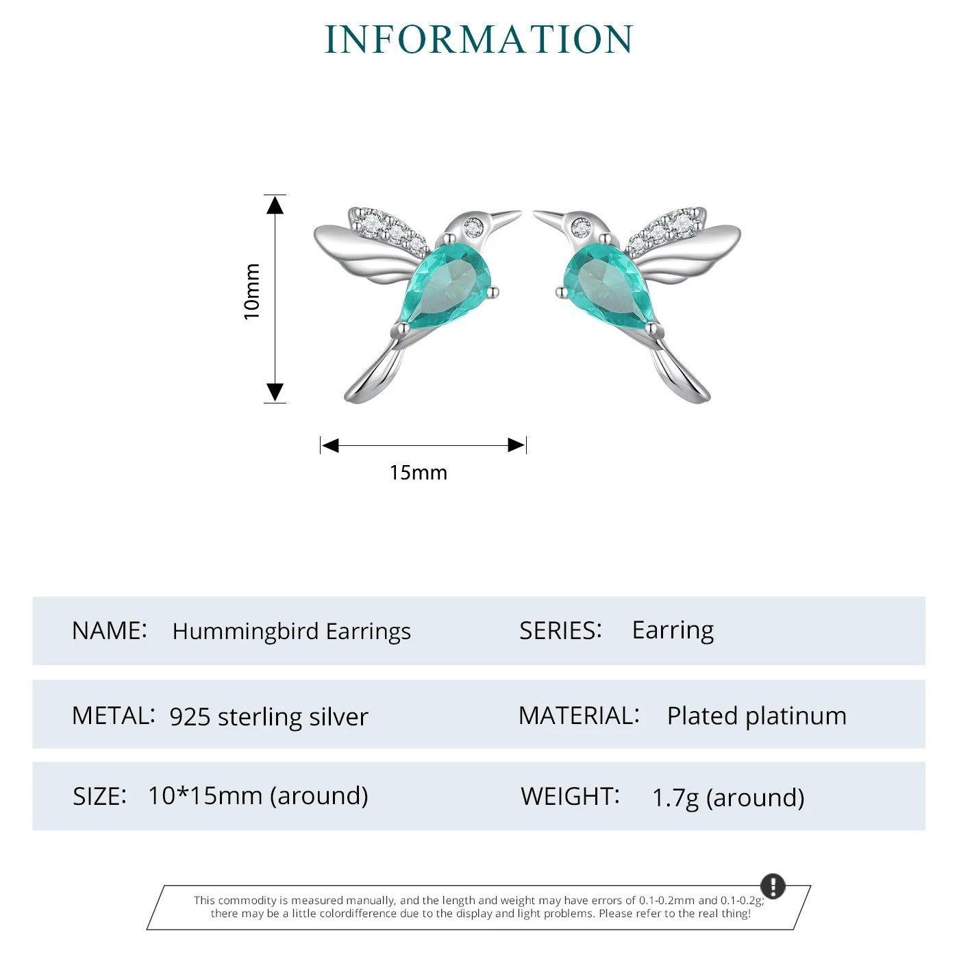 Aros Plata 925 Colibri Pajaro Verde Hummingbird-6