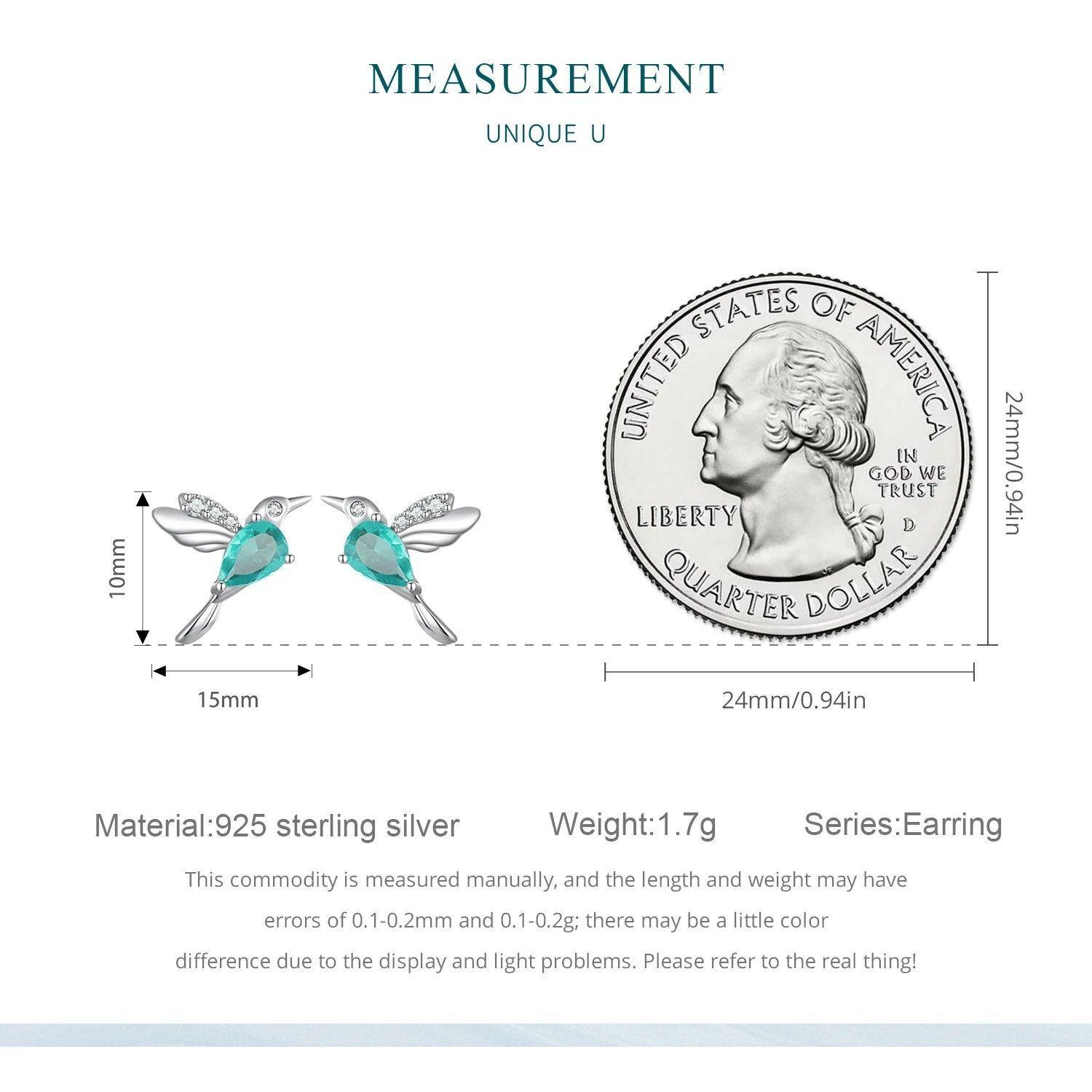 Aros Plata 925 Colibri Pajaro Verde Hummingbird-7