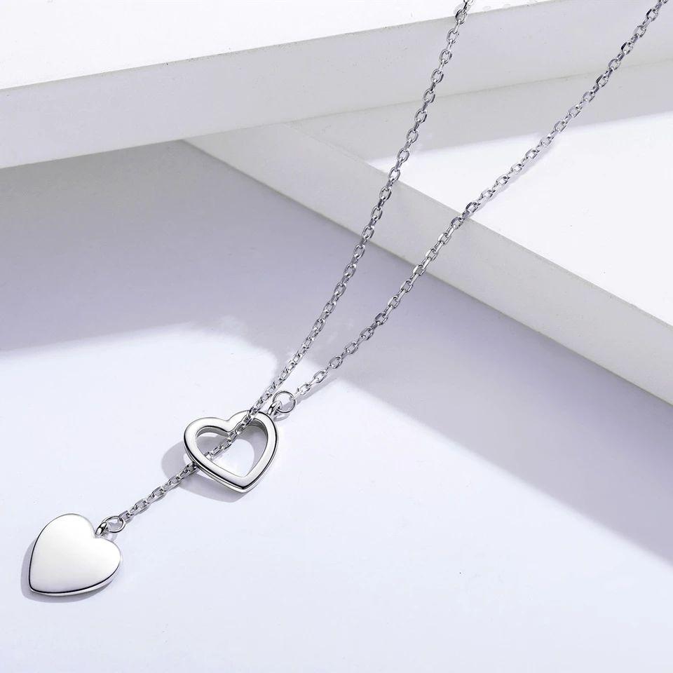 Collar Amor Doble Corazon Plateado-5