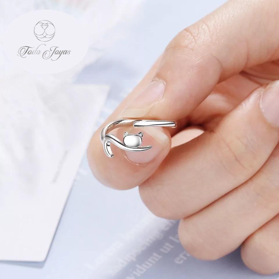 Anillo Forma de Gato Plateado-3
