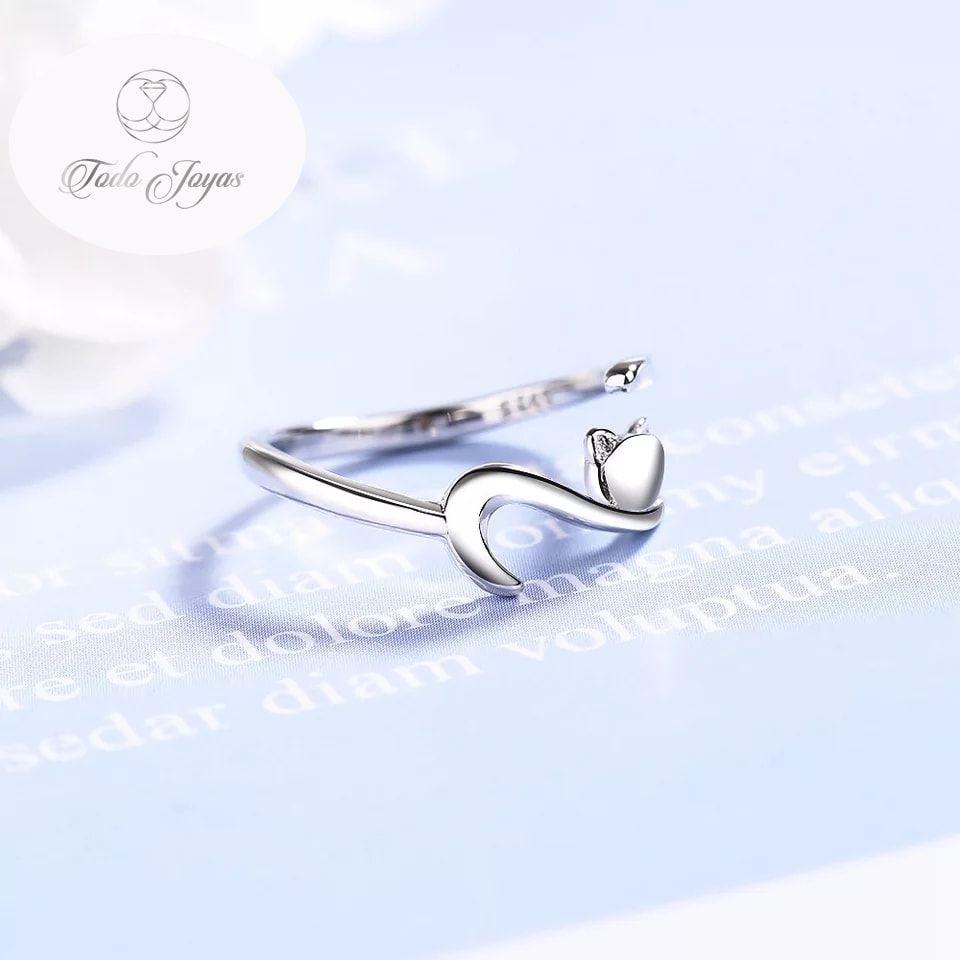 Anillo Forma de Gato Plateado-5