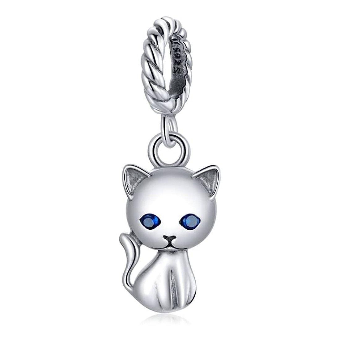 Charm Dije Plata 925 Gatito Ojos Azules-0