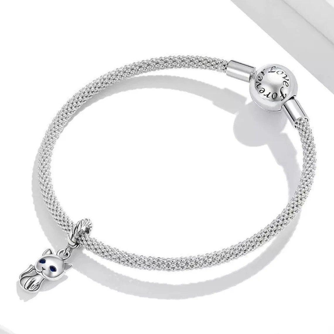 Charm Dije Plata 925 Gatito Ojos Azules-2