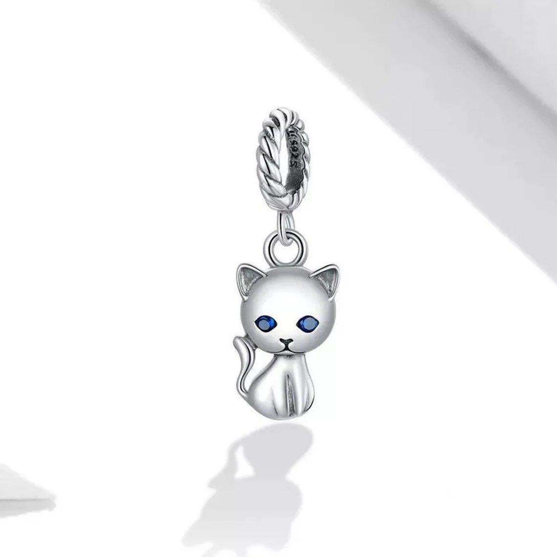 Charm Dije Plata 925 Gatito Ojos Azules-3