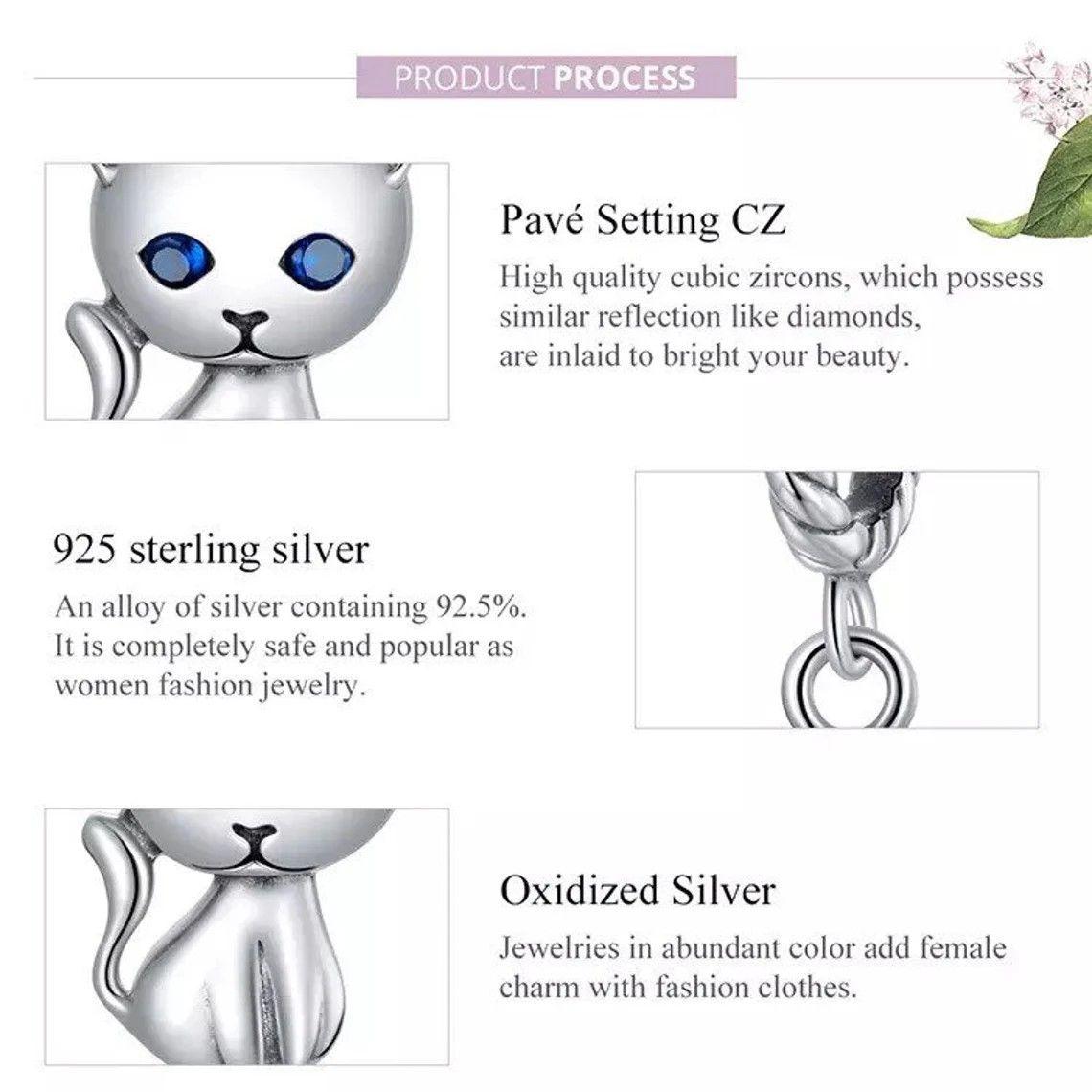 Charm Dije Plata 925 Gatito Ojos Azules-4
