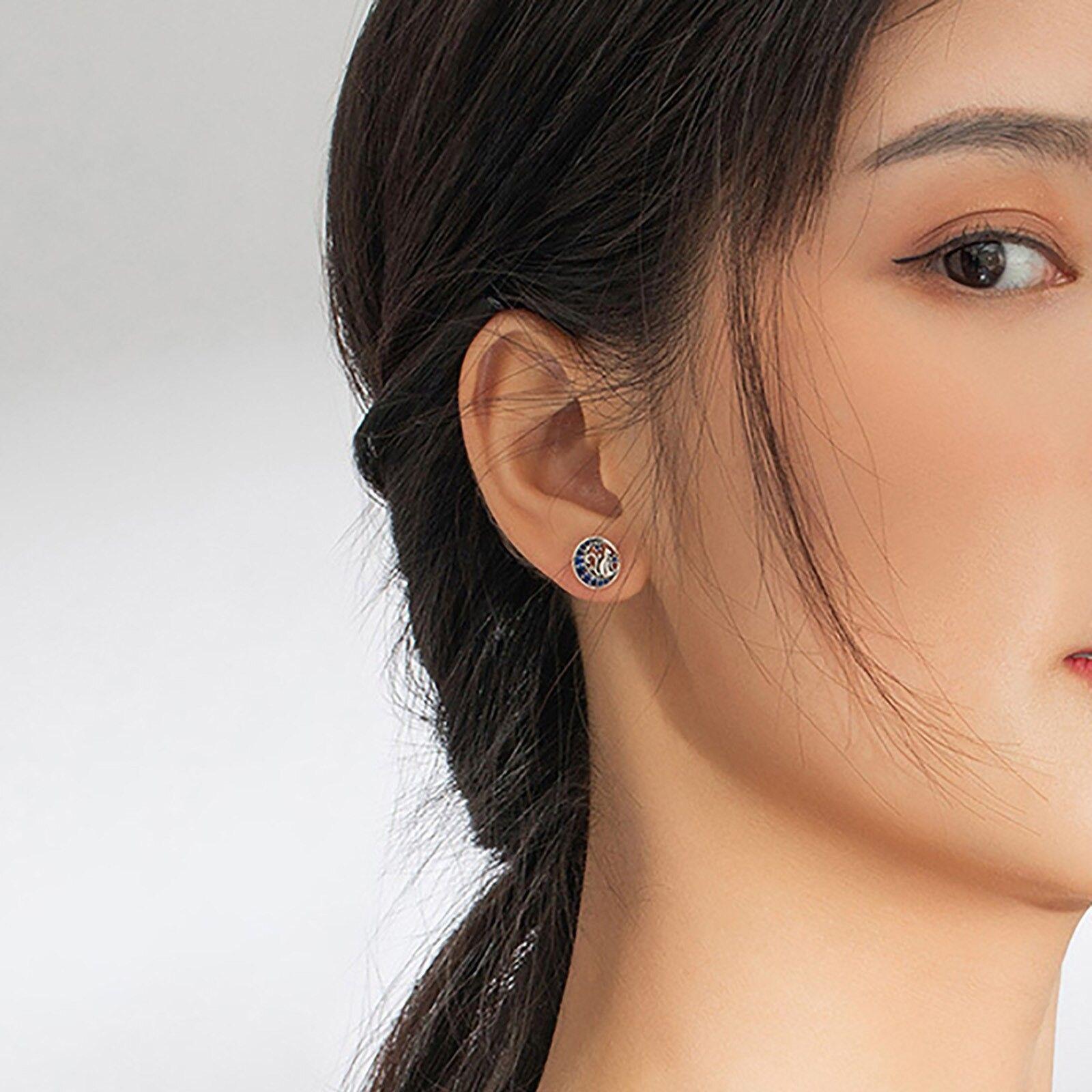 Aros Plata 925 Gato en Luna Azul-5