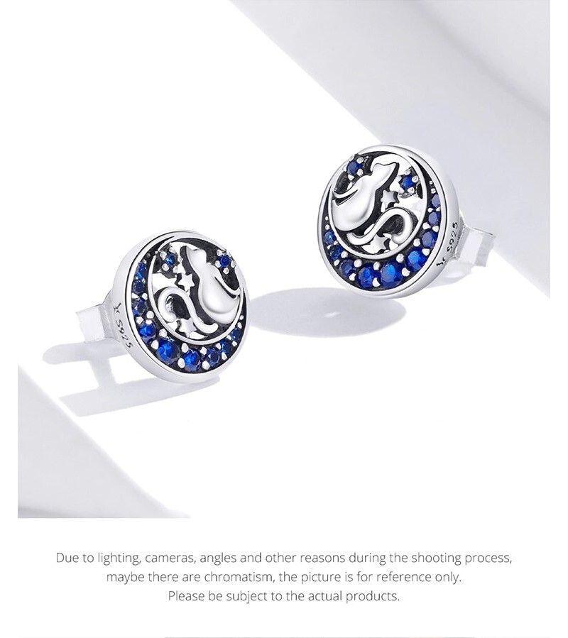 Aros Plata 925 Gato en Luna Azul-3