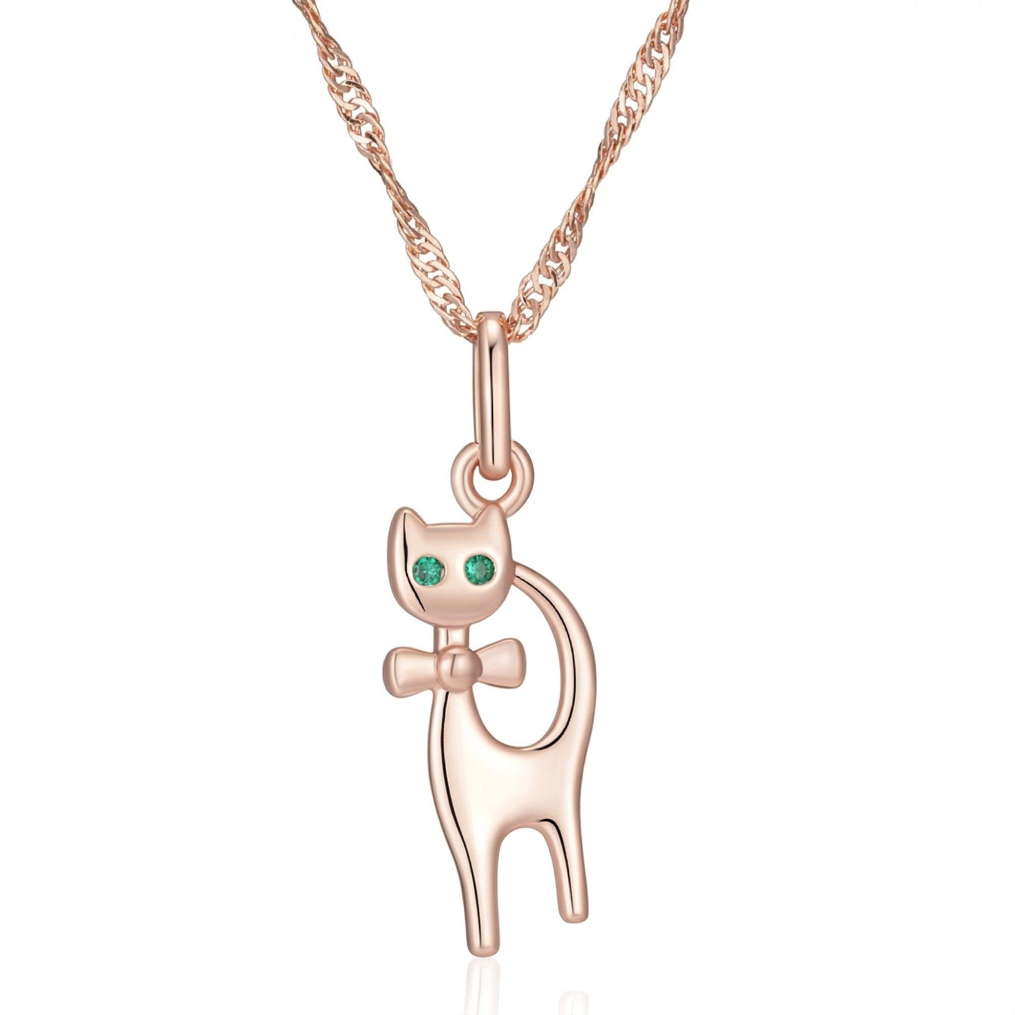 Collar Gatito Elegante Ojos Verdes Dorado Rosa-0