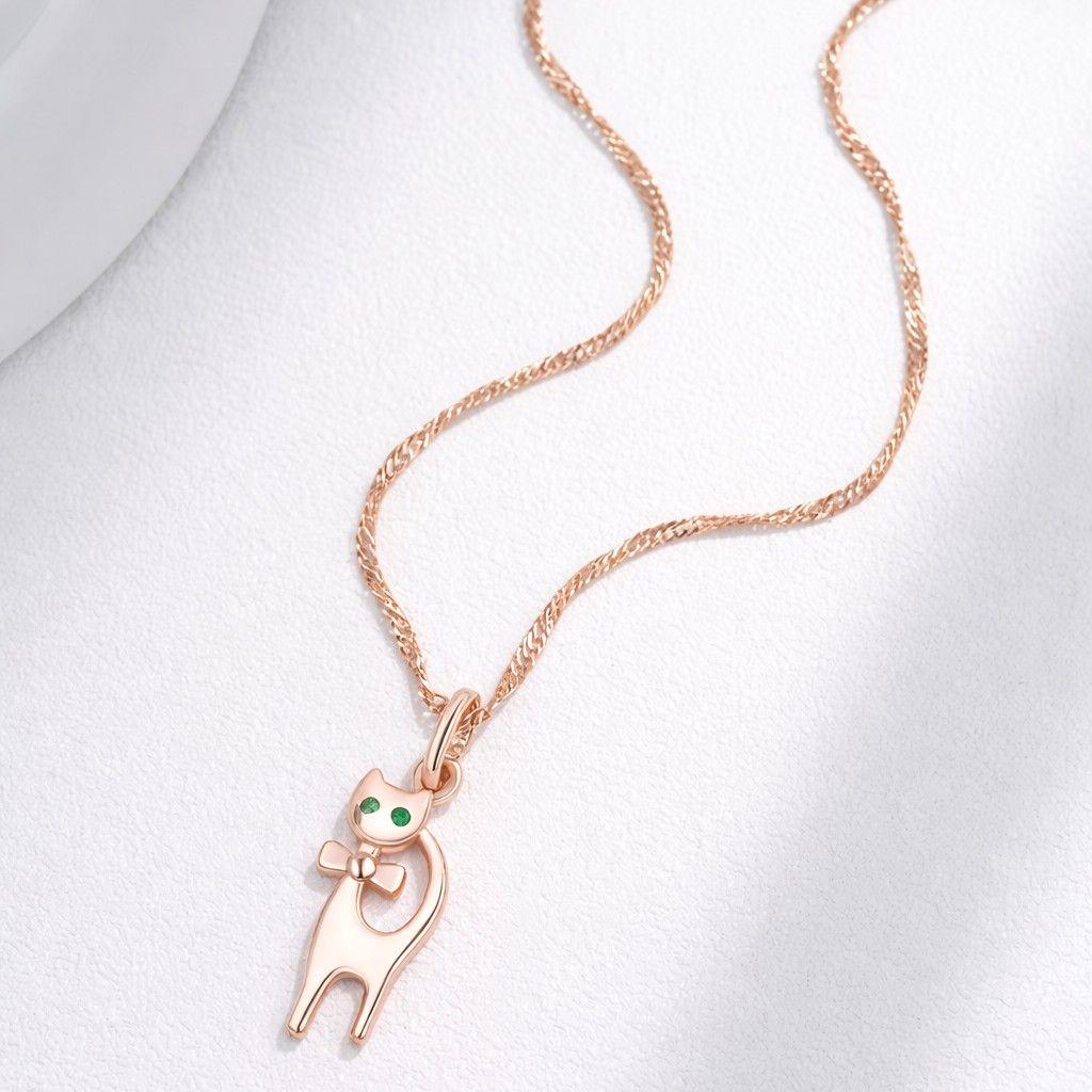 Collar Gatito Elegante Ojos Verdes Dorado Rosa-5