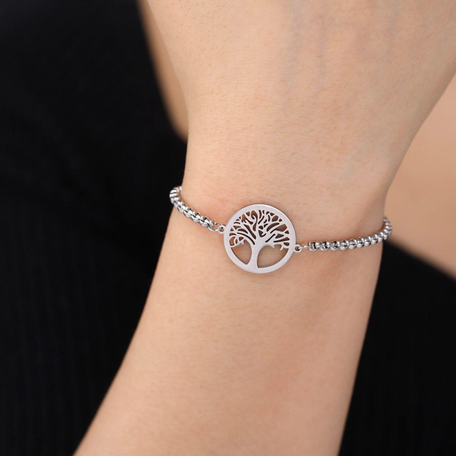 Pulsera Arbol de la Vida Plateada Acero-3