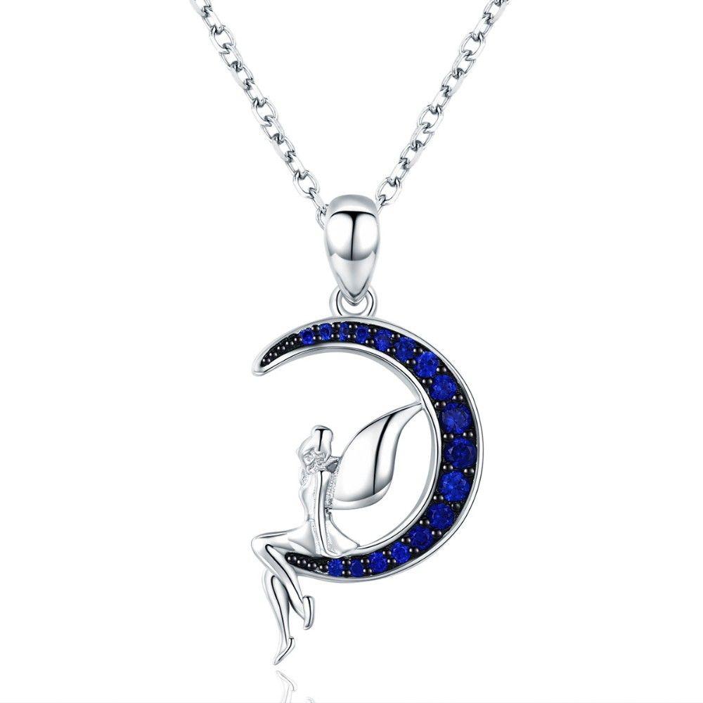 Collar Plata 925 Hada Luna Azul con Circones-0