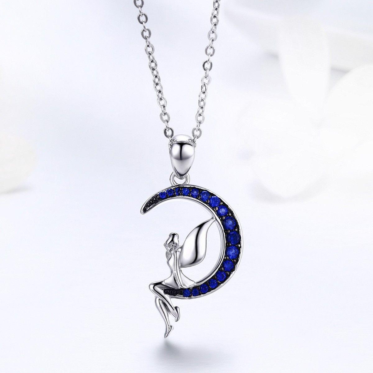 Collar Plata 925 Hada Luna Azul con Circones-4