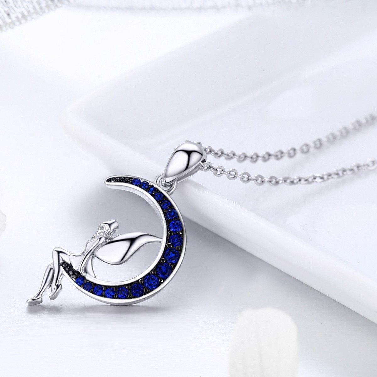 Collar Plata 925 Hada Luna Azul con Circones-5