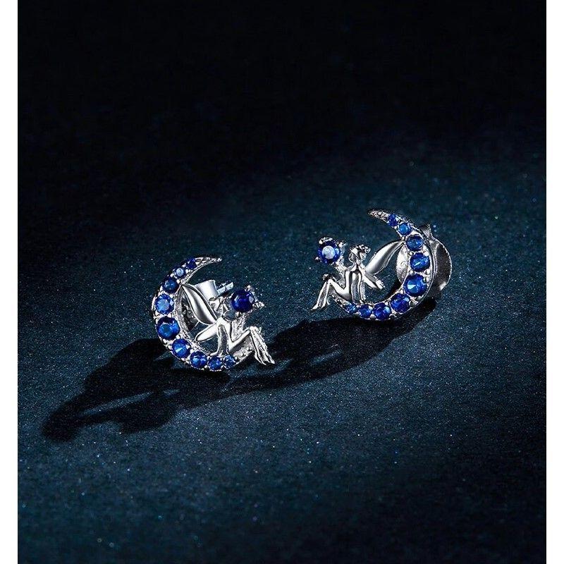 Aros Plata 925 Hada en Luna Azul-5