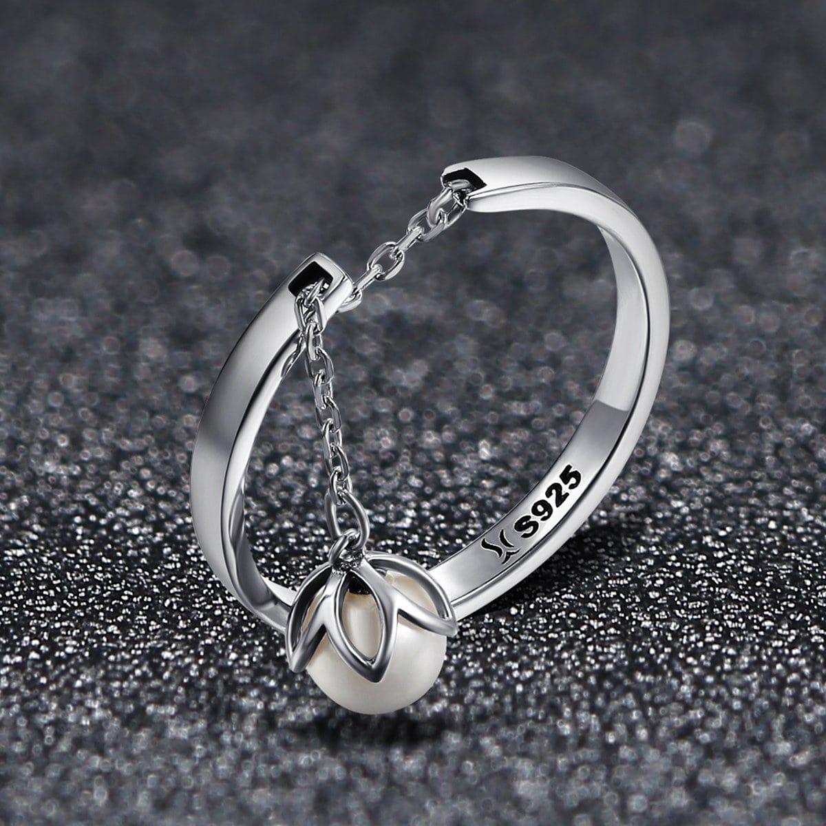 Anillo Plata 925 Flor y Perla-3