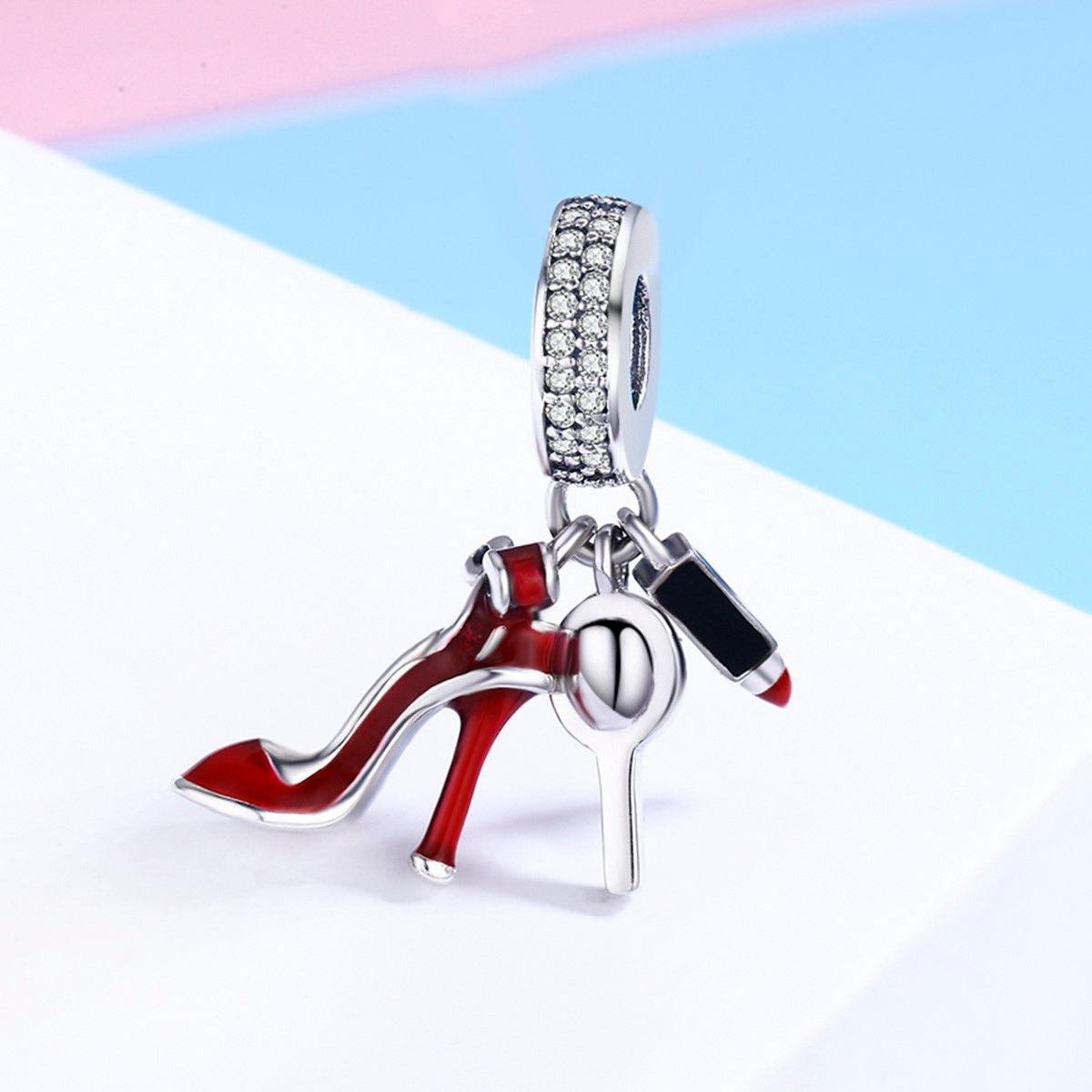 Charm Dije Plata 925 Zapato Taco Alto Rojo-3