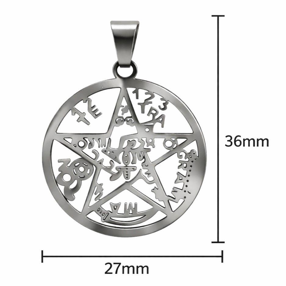 Collar Tetragrammaton Pentágono 27mm Cadena 60cm Acero-4