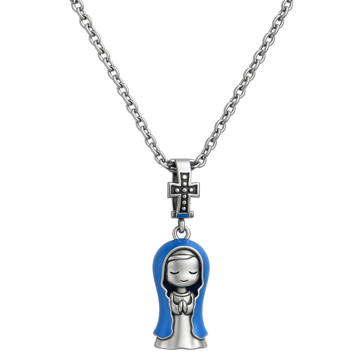 Charm Dije Virgen María Plata 925 Manto Azul-1