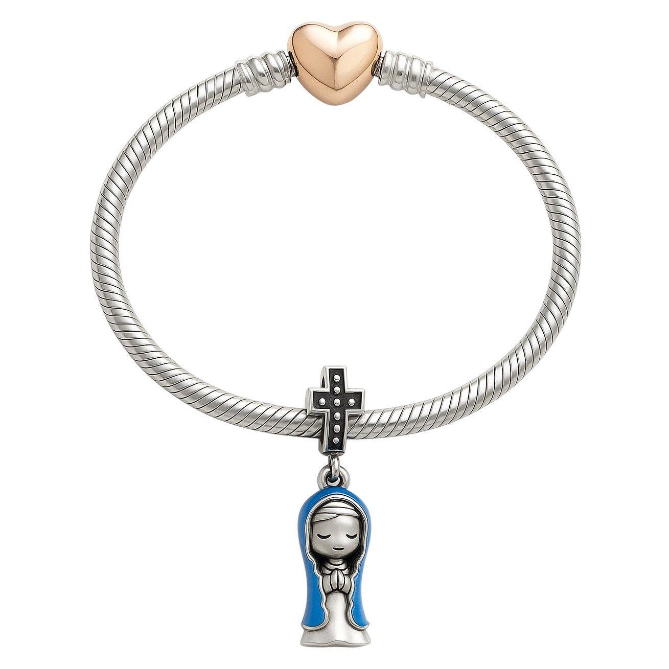 Charm Dije Virgen María Plata 925 Manto Azul-2