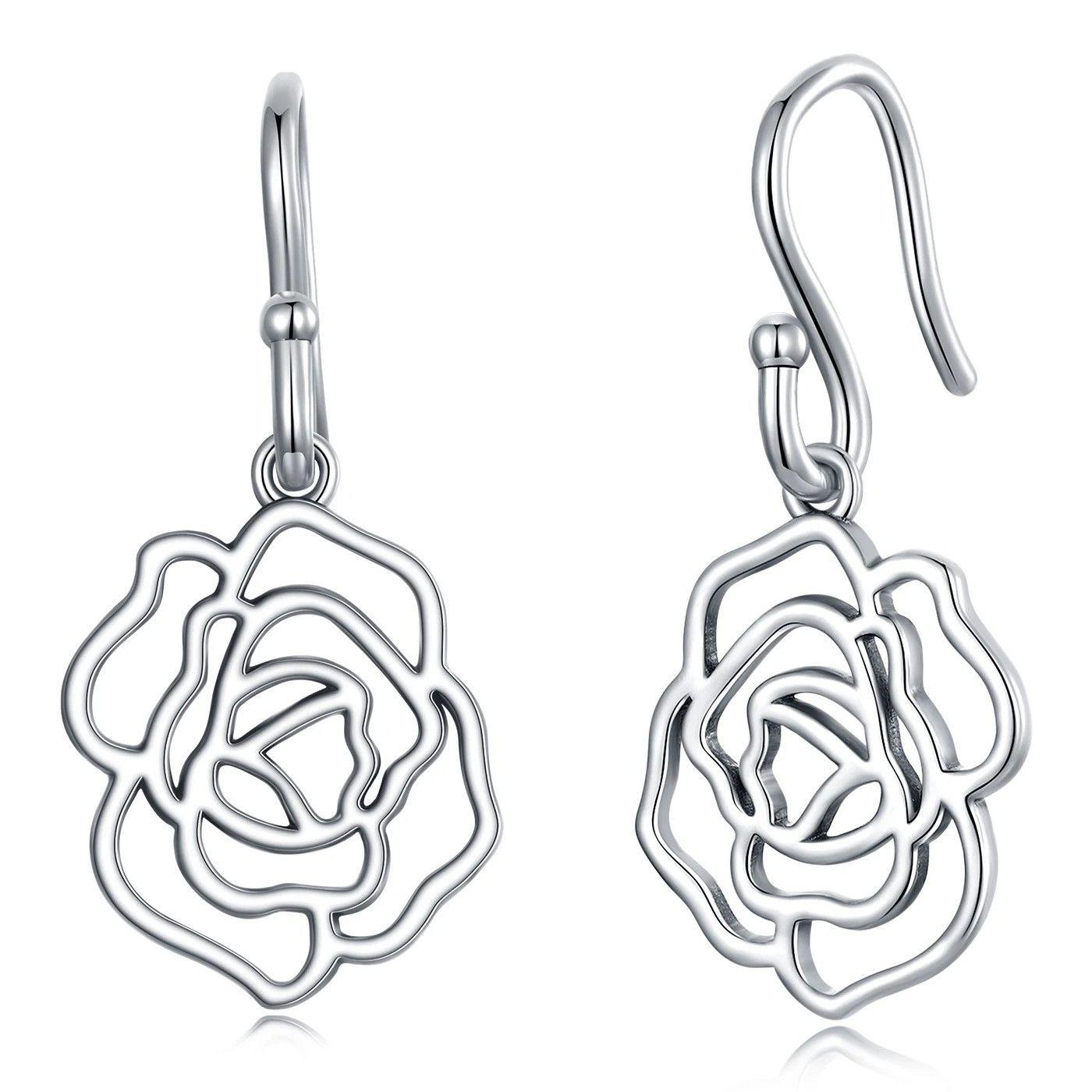 Aros Plata 925 Rosa Colgante Plateada-0