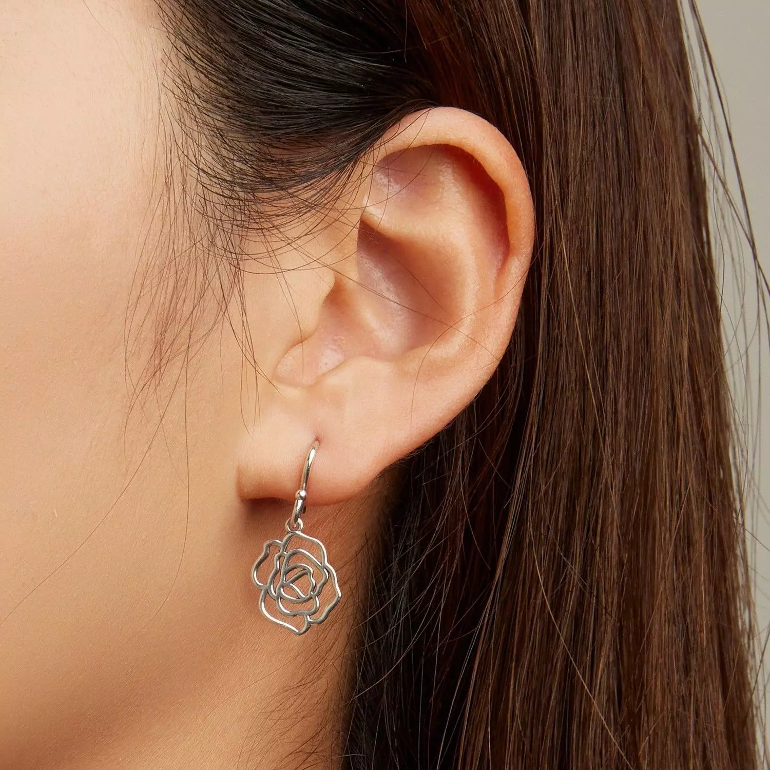 Aros Plata 925 Rosa Colgante Plateada-1