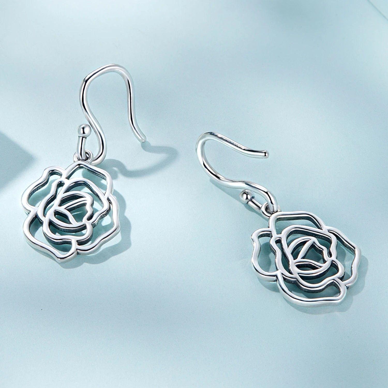 Aros Plata 925 Rosa Colgante Plateada-3