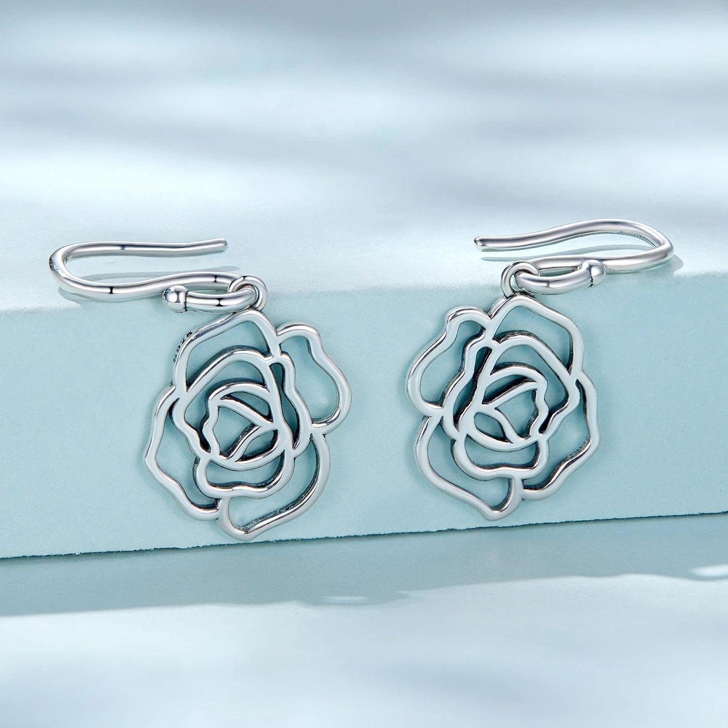 Aros Plata 925 Rosa Colgante Plateada-4
