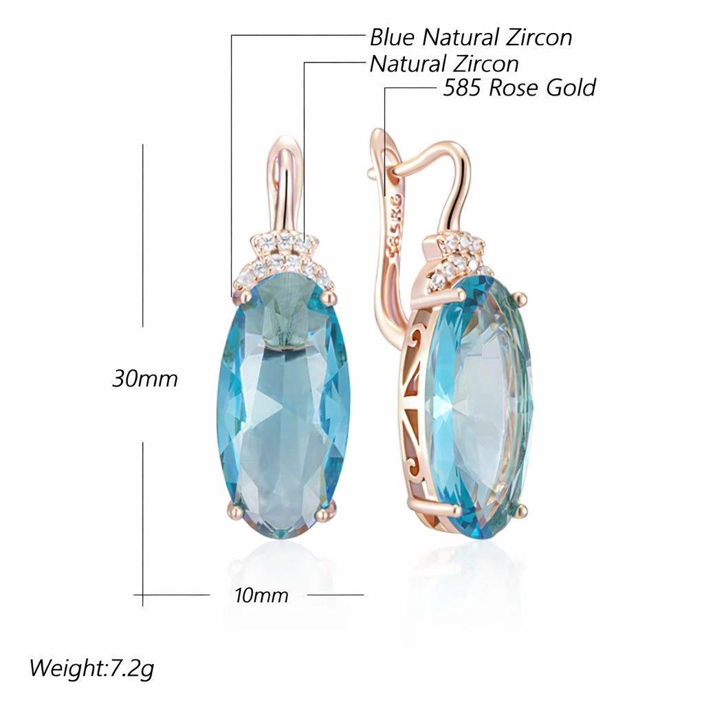 Aros Colgantes Cristal Azul y Circones Dorado Rosa-1