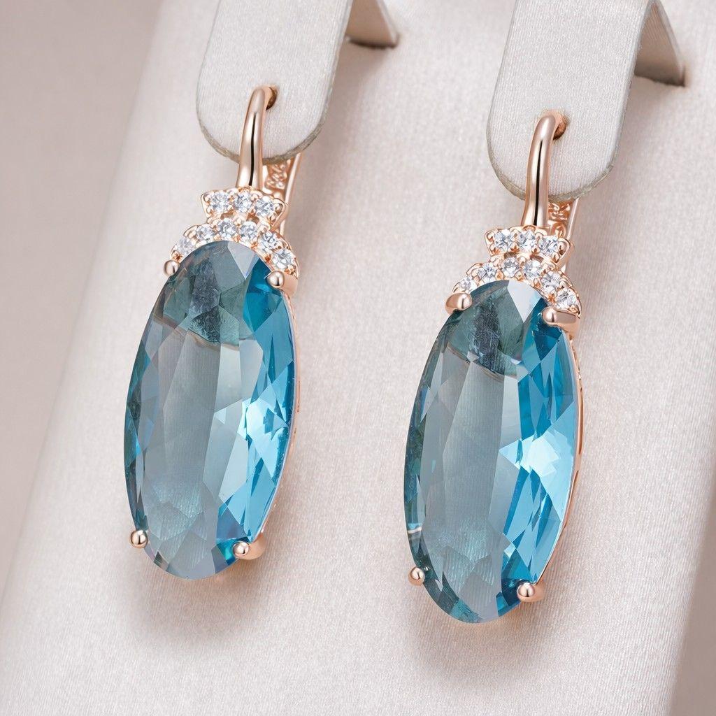 Aros Colgantes Cristal Azul y Circones Dorado Rosa-5