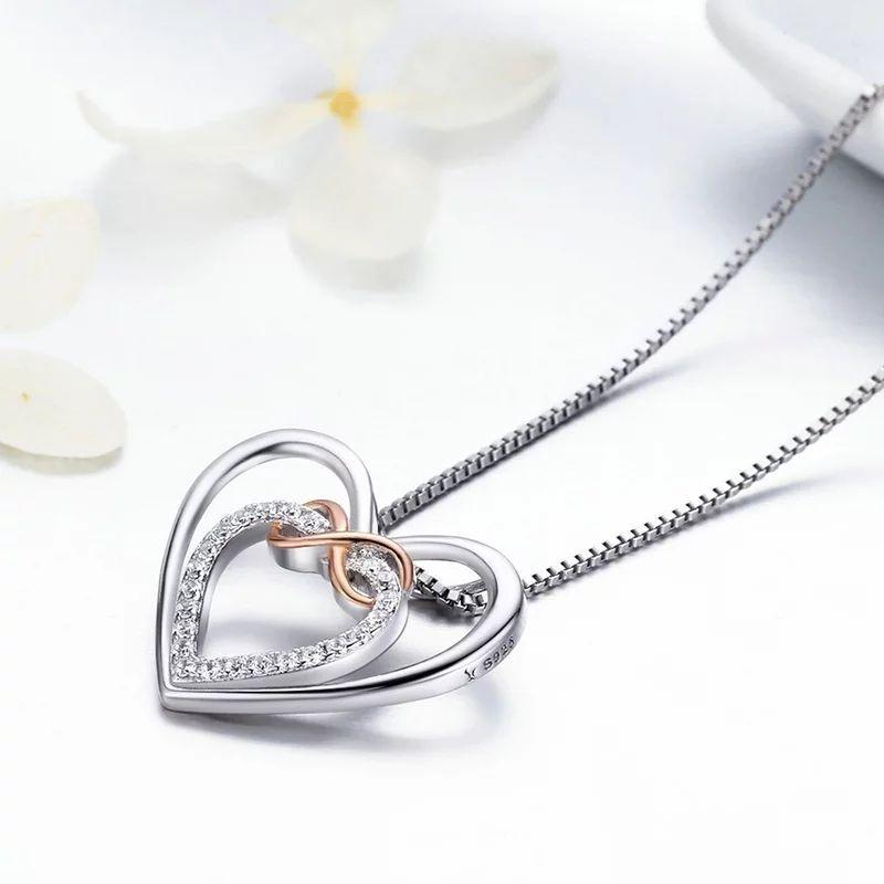 Collar Plata 925 Doble Corazon Infinito-5