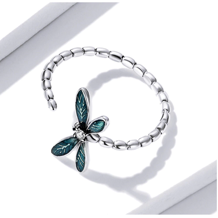 Anillo Plata 925 Libelula Verde-2