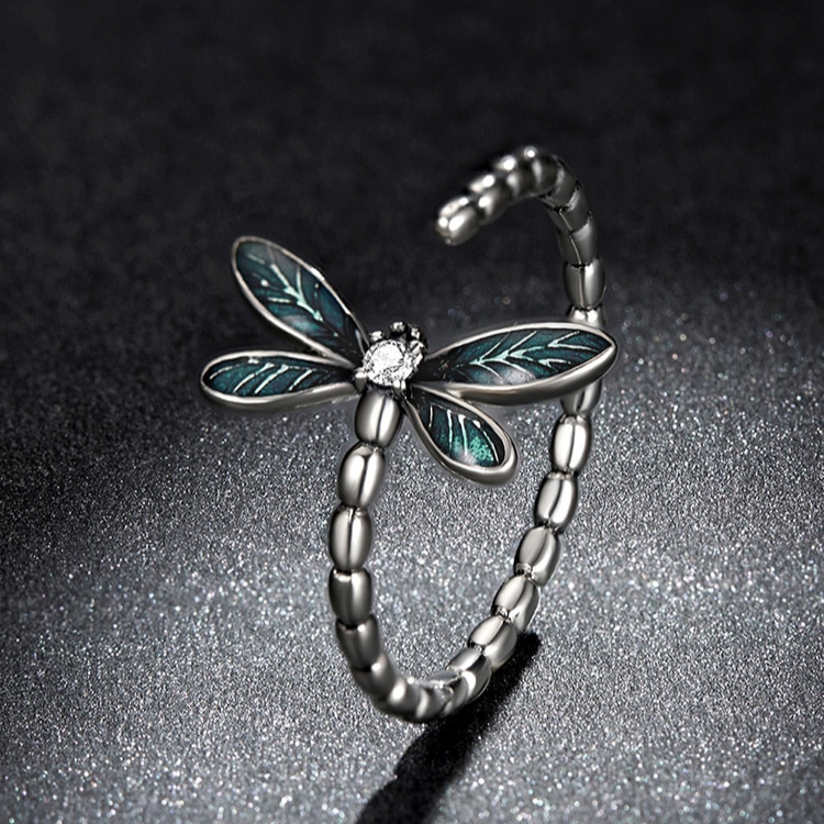 Anillo Plata 925 Libelula Verde-4