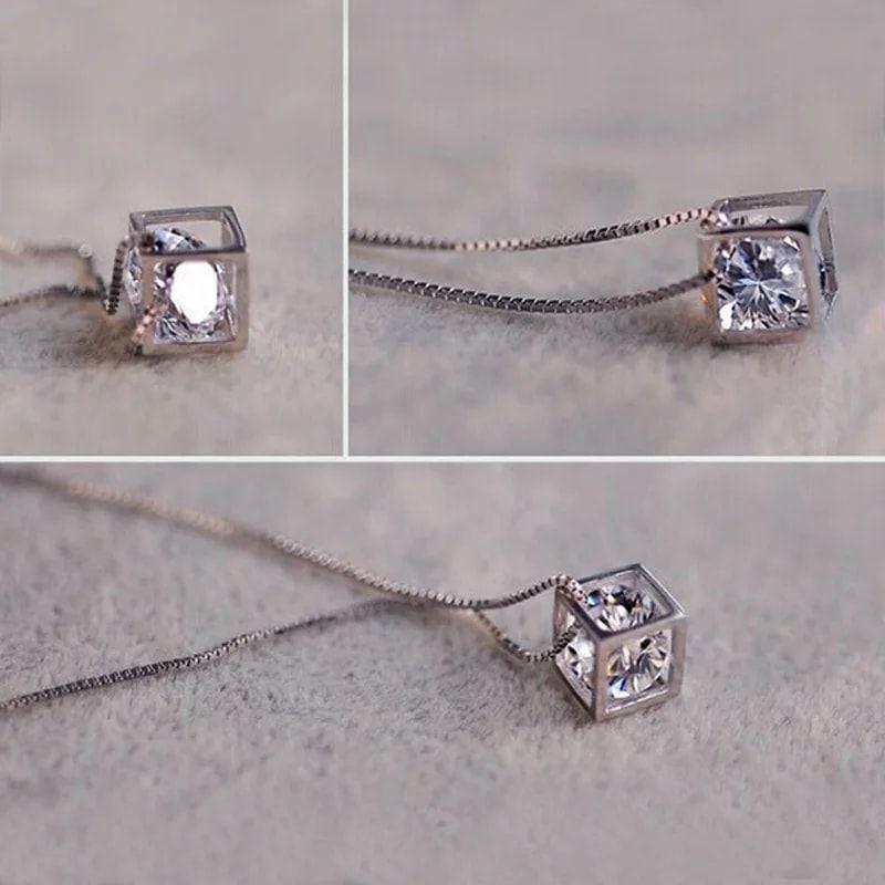 Collar Cubo con Circon Plateado -1