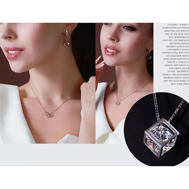 Collar Cubo con Circon Plateado -2