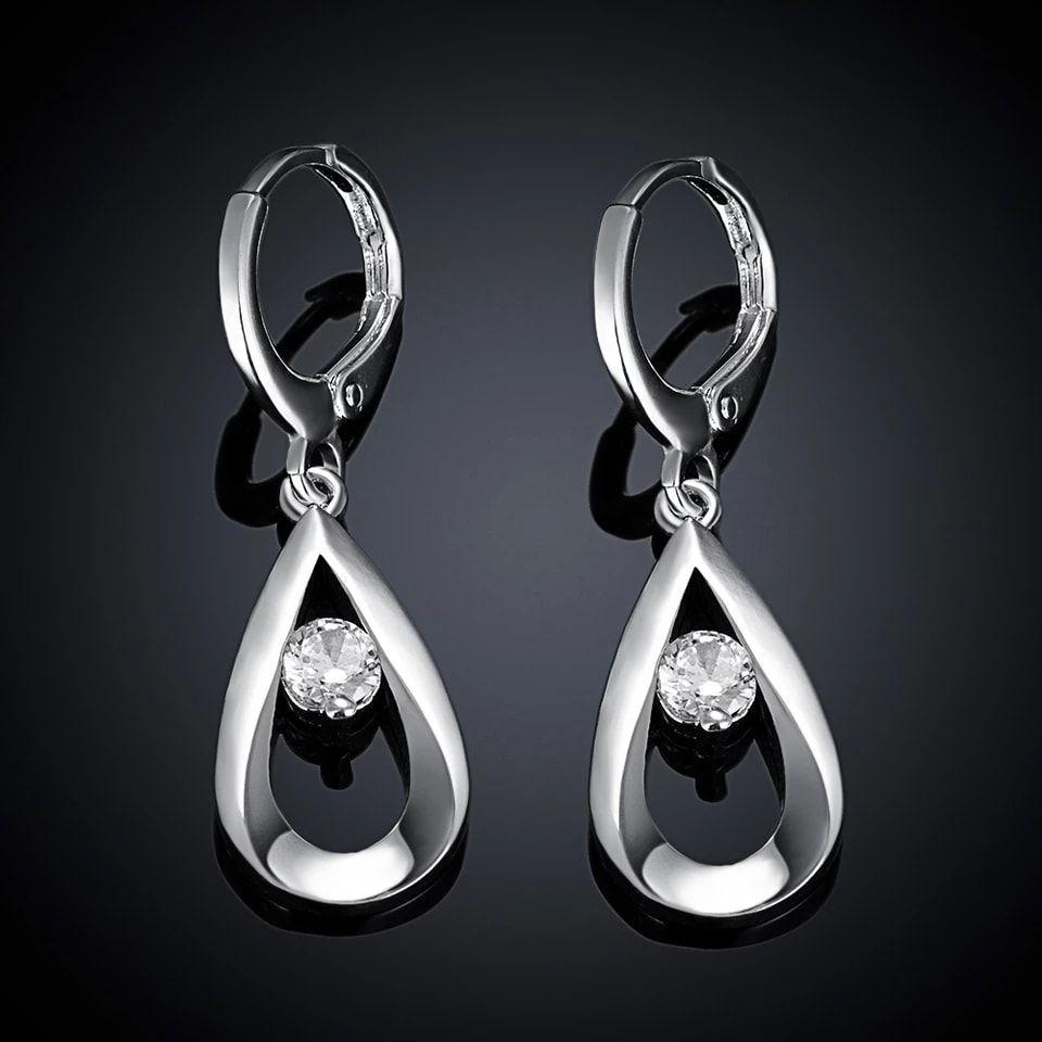 Aros de Gotas Circon Blanco Plateado-3