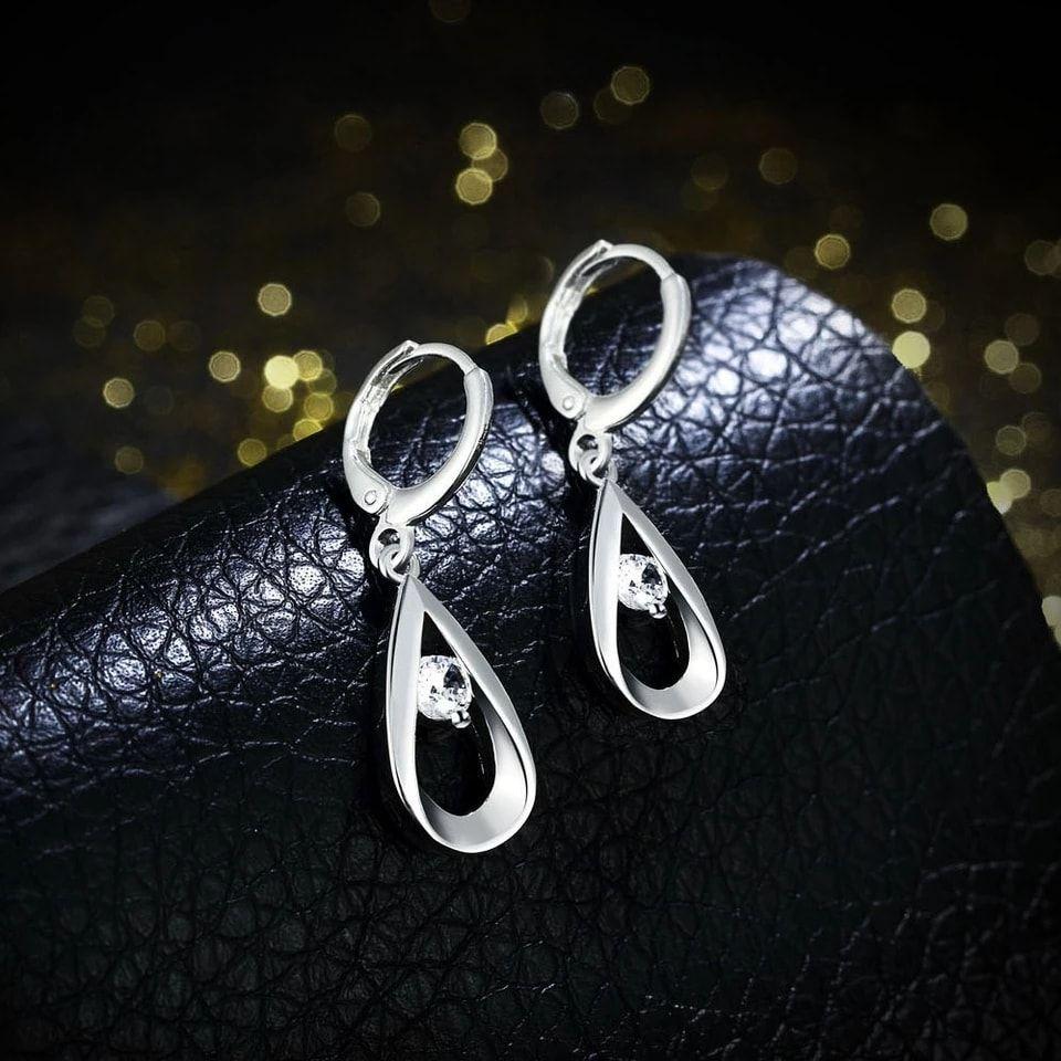 Aros de Gotas Circon Blanco Plateado-4