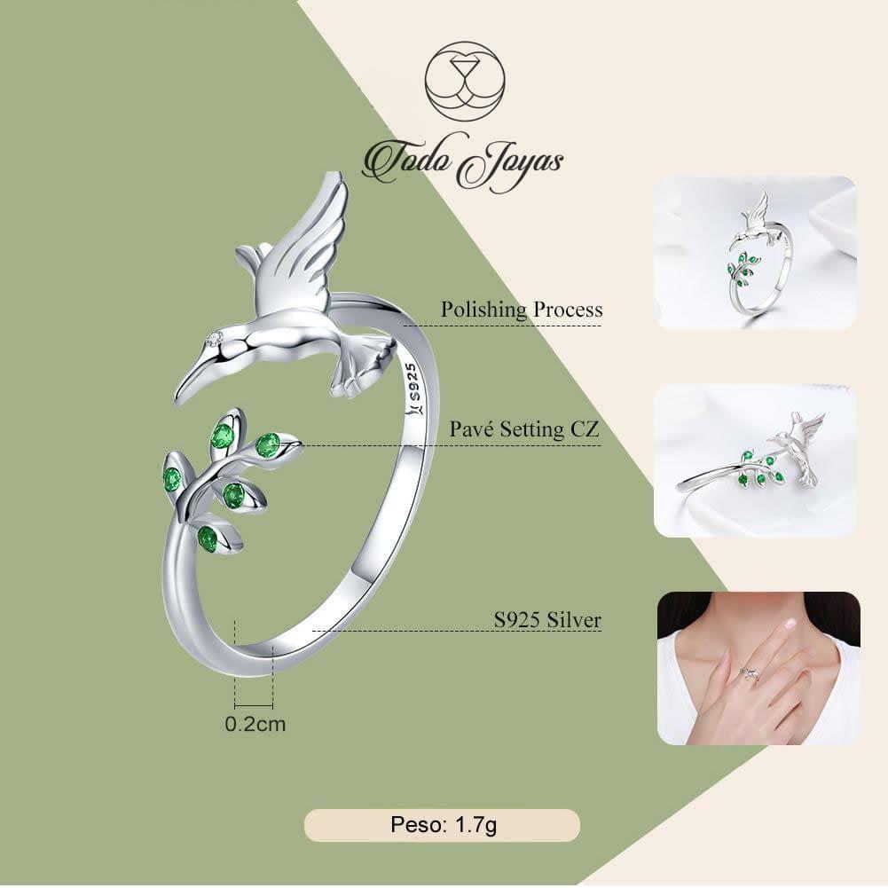 Anillo Plata 925 Colibri Picaflor Ave-3