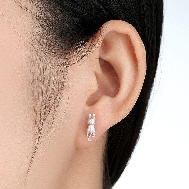 Conjunto Collar y Aros Gatitos Colgantes Plateado-4