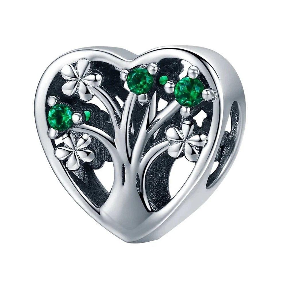 Charm Dije Plata 925 Corazon Arbol Verde-0