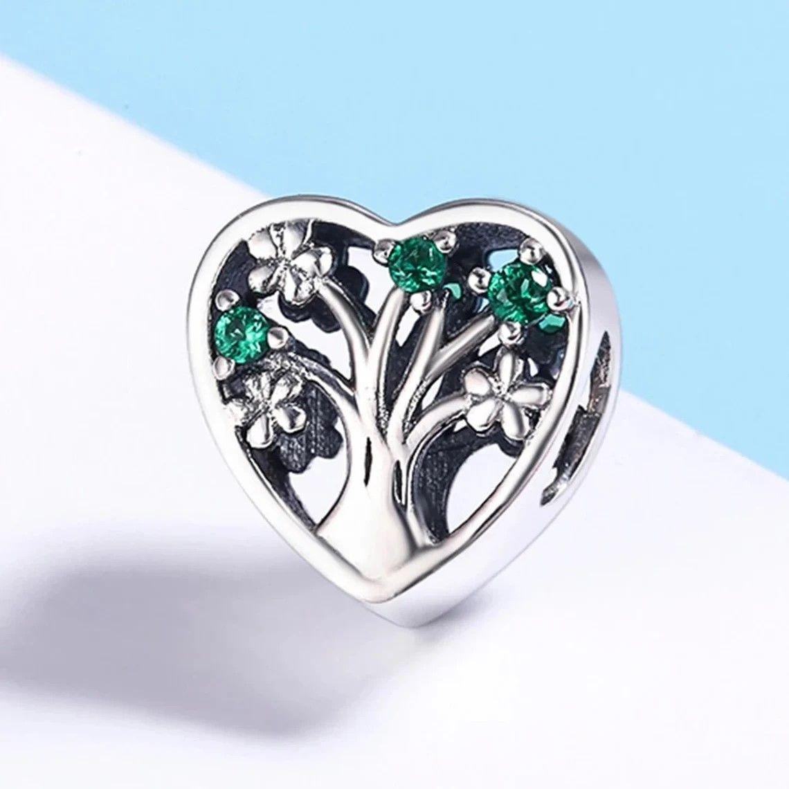 Charm Dije Plata 925 Corazon Arbol Verde-2