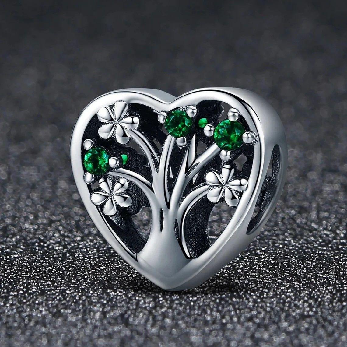 Charm Dije Plata 925 Corazon Arbol Verde-3