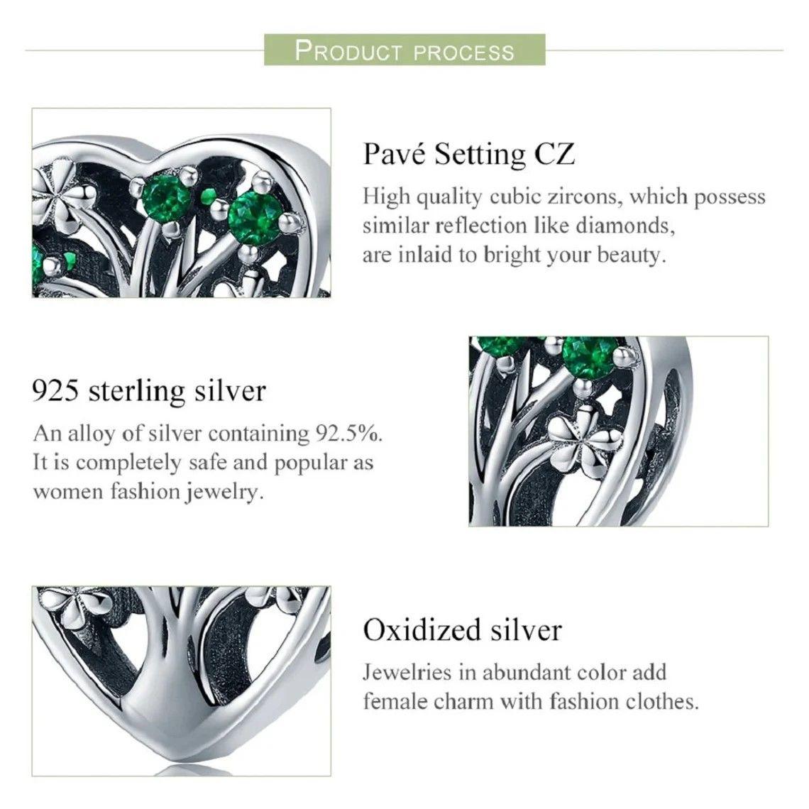 Charm Dije Plata 925 Corazon Arbol Verde-4