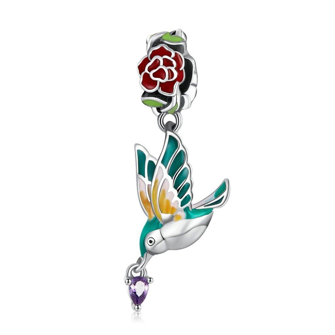 Charm Dije Plata 925 Colibri Ave con Flor-0