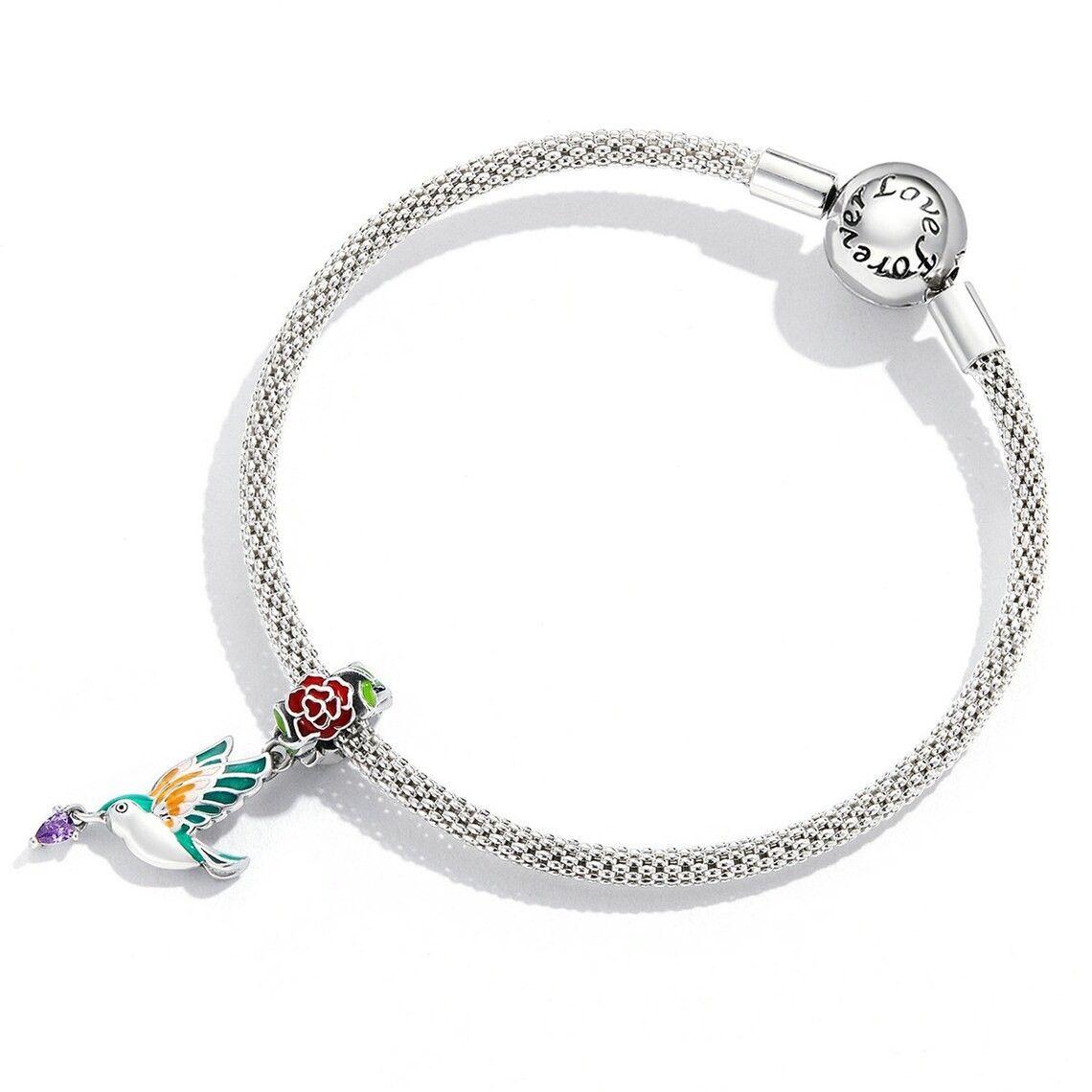 Charm Dije Plata 925 Colibri Ave con Flor-1
