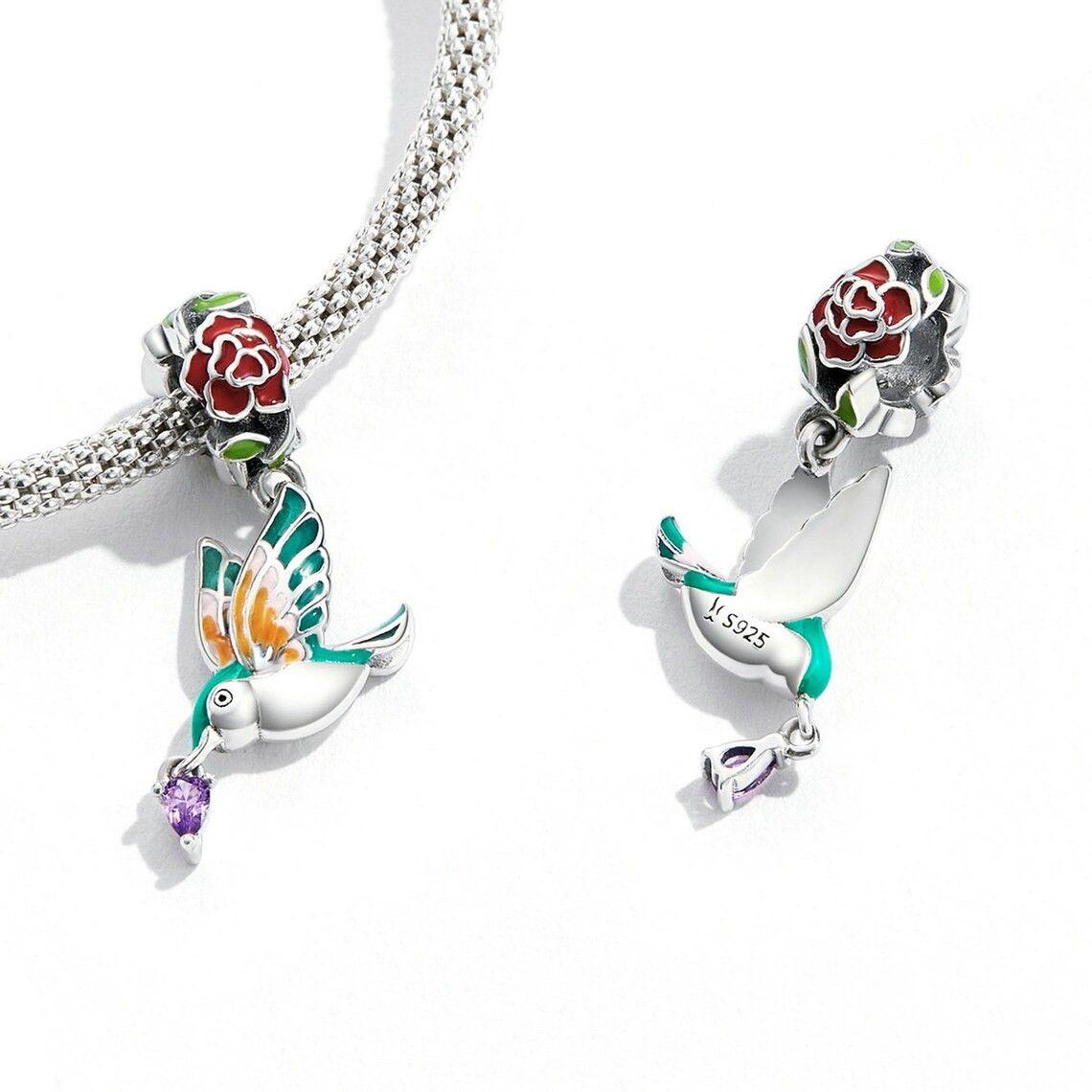 Charm Dije Plata 925 Colibri Ave con Flor-2