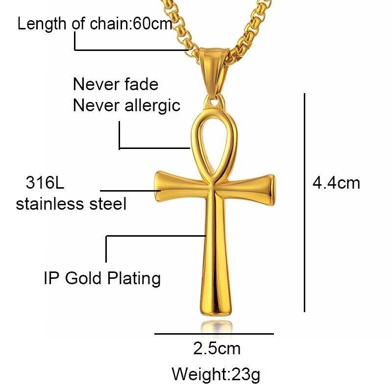 Colar Colgante Cruz Egipcia Ankh Acero 50mm Dorada-2