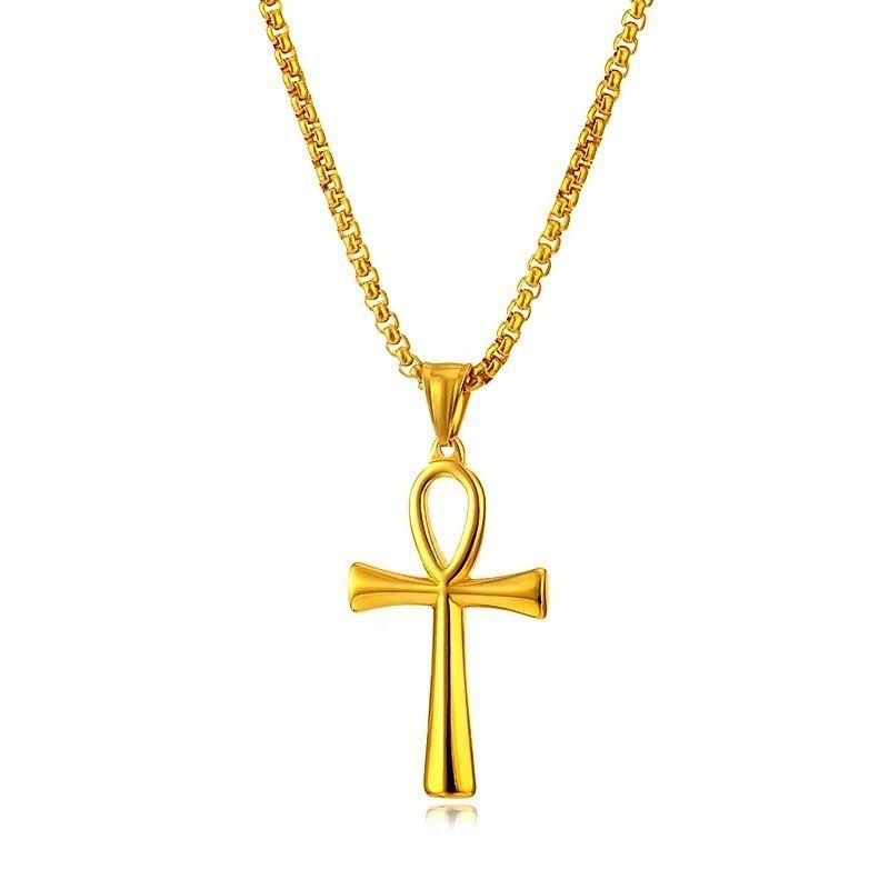 Colar Colgante Cruz Egipcia Ankh Acero 50mm Dorada-3