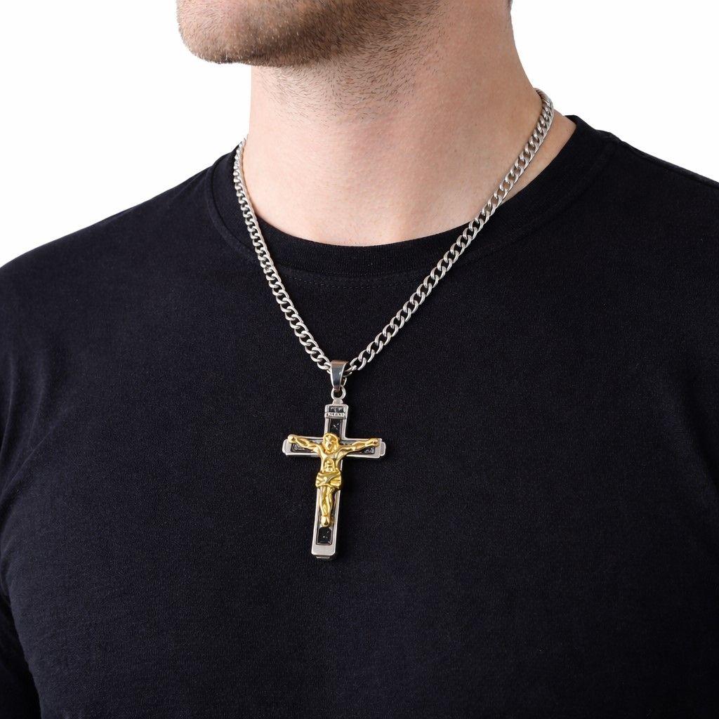 Collar Crucifijo INRI Cadena Gourmet 60 cm Acero-2