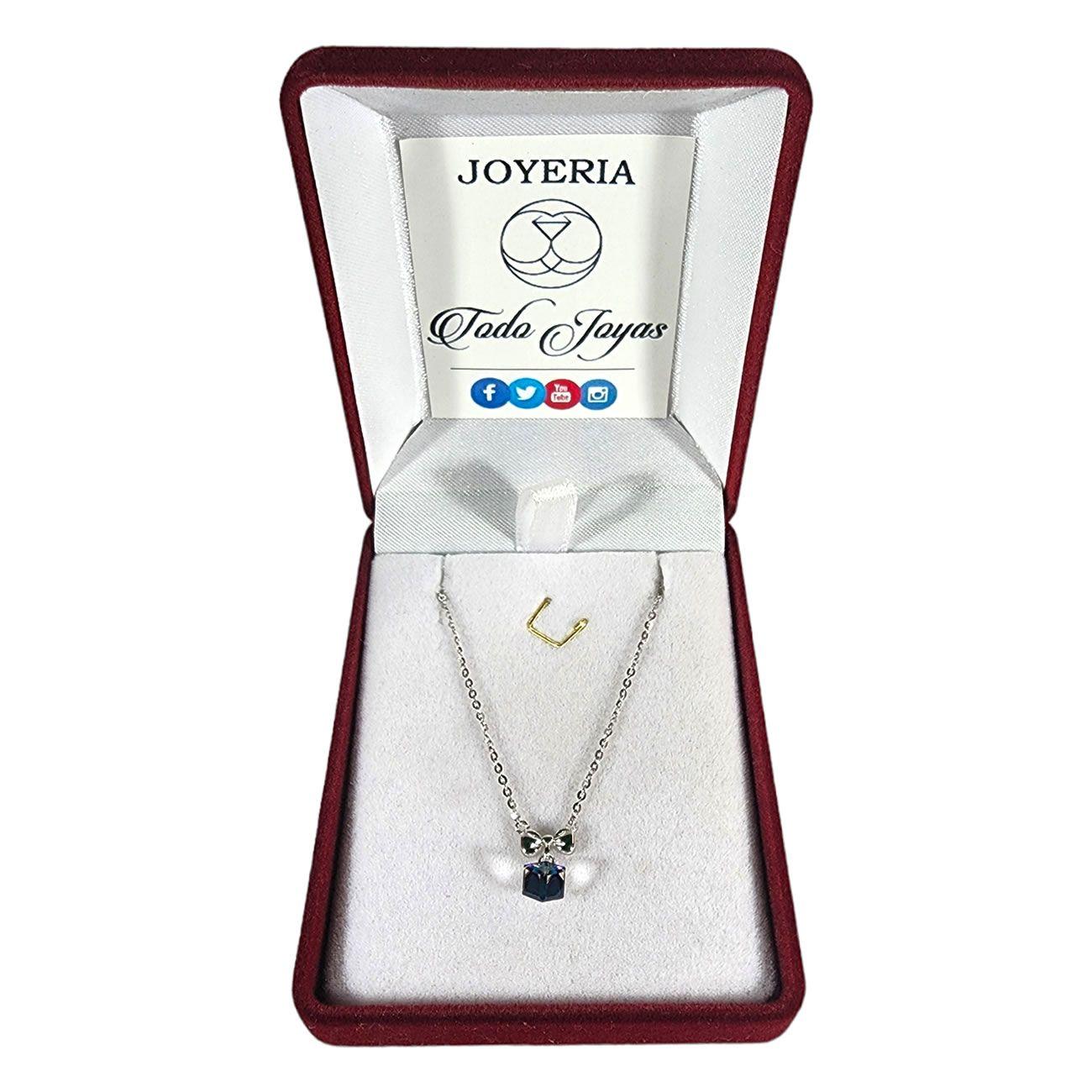 Collar Plata 925 Cinta y Cristal Azul Tornasol-1